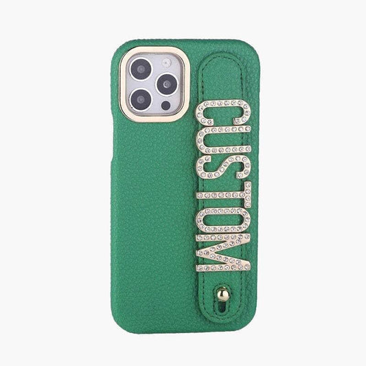 Case For Apple iPhone Pebbled Leather with Holding Strap Personalization Your Name - LART