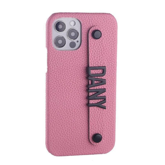 Case For Apple iPhone Pebbled Leather with Holding Strap Personalization Your Name Ver.2 - LART