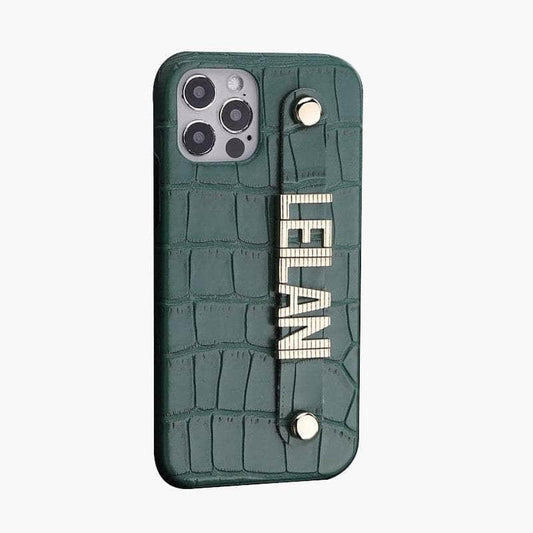 Case For Apple iPhone Croco Leather with Holding Strap Metal Letter Personalization - LART