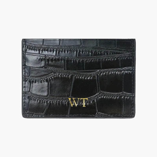 Card Holder, Wallet Croco Pattern Genuine Leather With Personalized Initials - LART