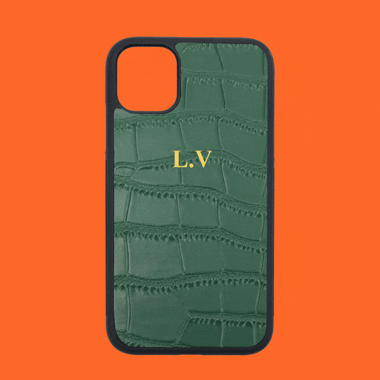 Case For Apple Iphone Genuine Leather Croco Pattern Personalized Initials Letters - LART