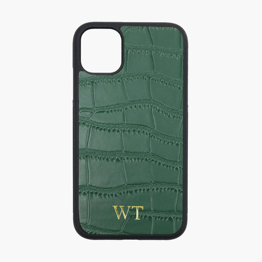 Case For Apple Iphone Genuine Leather Croco Pattern Personalized Initials Letters - LART